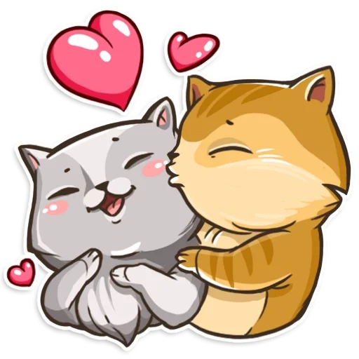 hugs, romantic, cute cats drawings, kittens are round in love, cute cats in love drawings