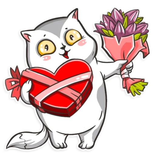 phoques, comte cat, chat en forme de cœur, chat à petite fleur, wasapu hug