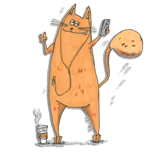 gato, gato de café, ilustración gato, dibujo de gato divertido