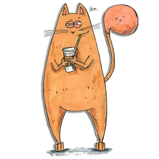 кот, кот кофе, иллюстрация кот, смешной кот рисунок