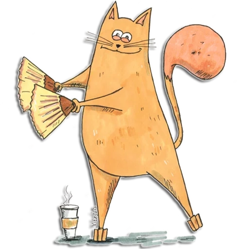 gato, gato de café, dibujos divertidos, dibujos divertidos, dibujo de gato divertido