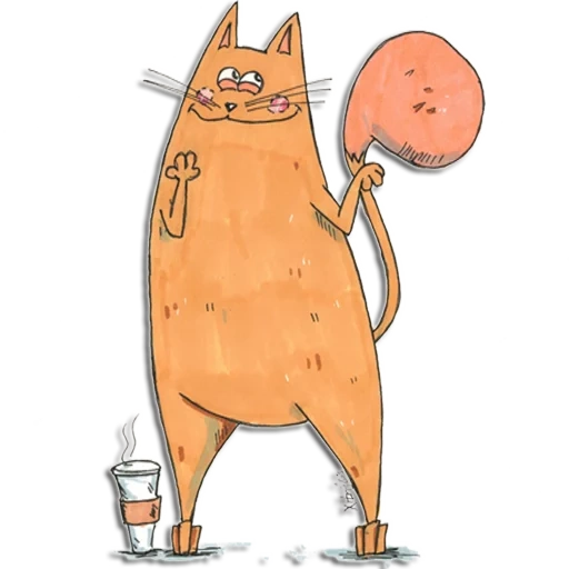 кот, кот кофе, иллюстрация кот, смешной кот рисунок
