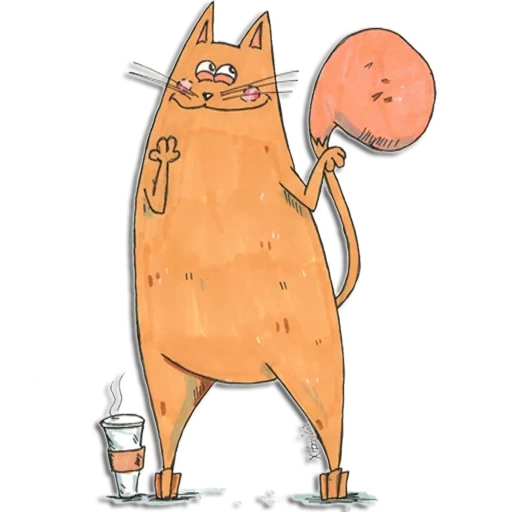 gato, gato de café, ilustración gato, dibujo de gato divertido