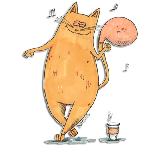 кот, кот кофе, веселые рисунки, задумчивый кот рисунок, смешные рисунки котиков