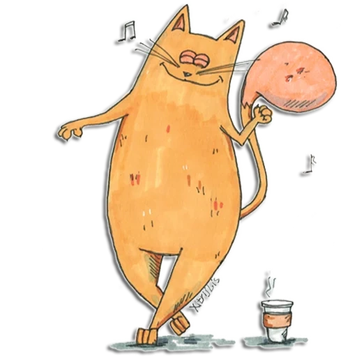 gato, gato de café, dibujos divertidos, un dibujo de gato reflexivo, patrones de gatos divertidos