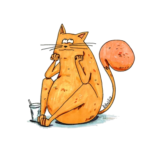 cat, coffee cat, funny drawings, funny cat drawing, a thoughtful cat drawing