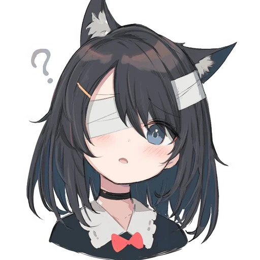anime, cat ears, black hair, anime art