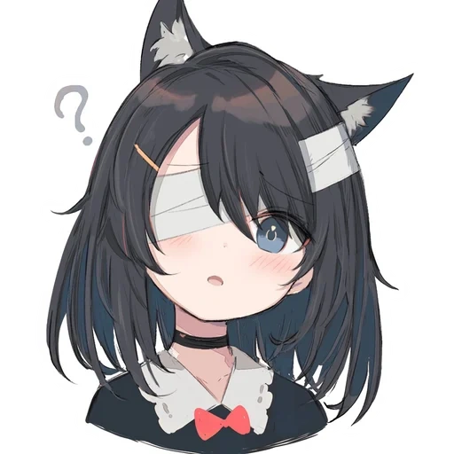 animation, cat ears, black hair, animation art