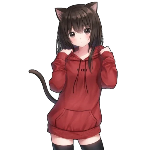 anime, anime neko, anime yang lucu, anime girl, hoodie gadis anime