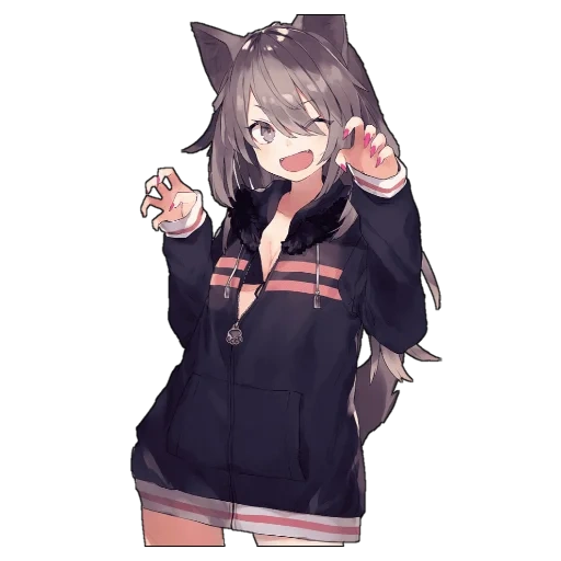 anime neko, morning glory berwarna-warni, anime nozada, hoodie, anime kucing gadis