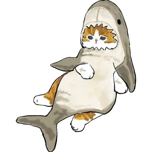 mofu sand, котики mofu акула, акула милая рисунок, котик костюме акулы, котик костюме акулы арт