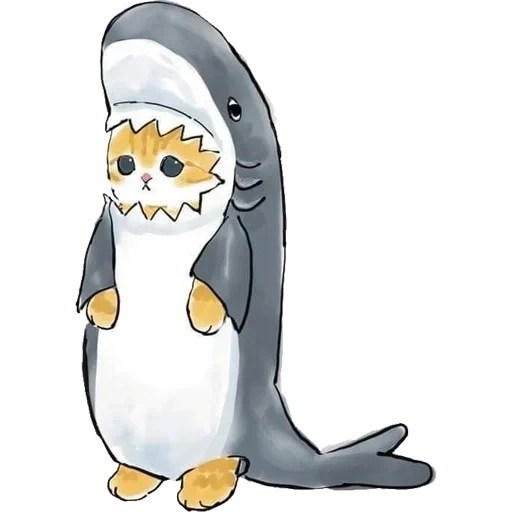 cute drawings, акула милая рисунок, котик костюме акулы