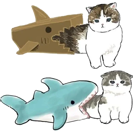 mofusand, lovely shark, seal, cute cat pattern