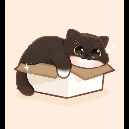 the cat is the box, cat box, cat illustration, cute cats drawings, animal drawings are cute