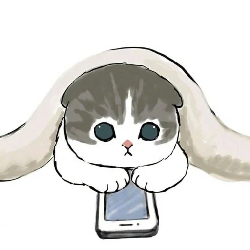 gato kawaii, gato de arena de mofu, lindos dibujos de gatos, dibujos de lindos gatos