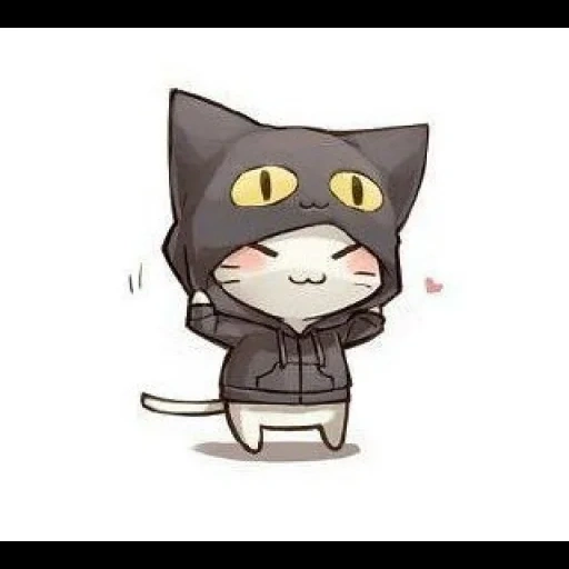 аниме кот, чиби кошка, аниме котики, котик няшный, милый рисунок аниме