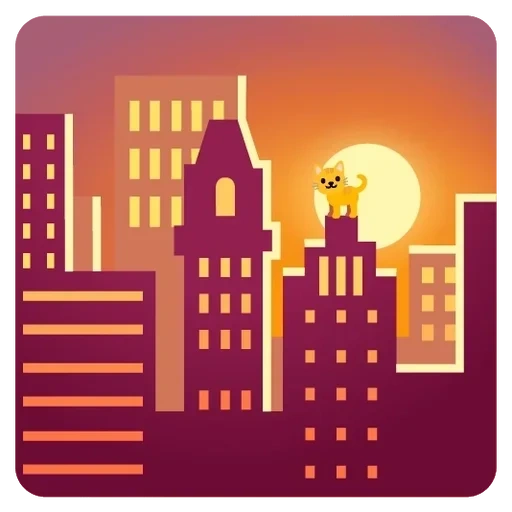emoji sunset, sunset city, grafica vettoriale, emoji mosca city, le silhouette delle case della città