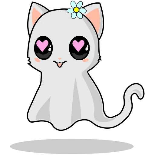 hantu, kucing kartun yang lucu, gambar sketsa anak kucing yang indah