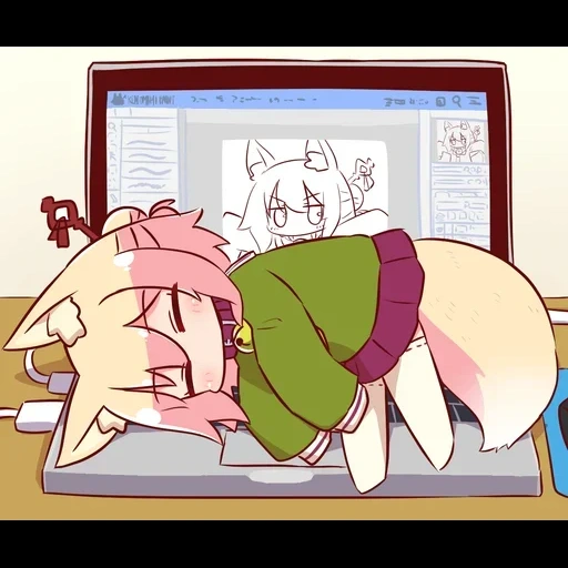 anime, anime, garota fox, kemomimi chan, anime fox