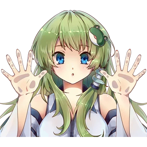 аниме, тянка аниме, kochiya sanae, аниме зелеными волосами