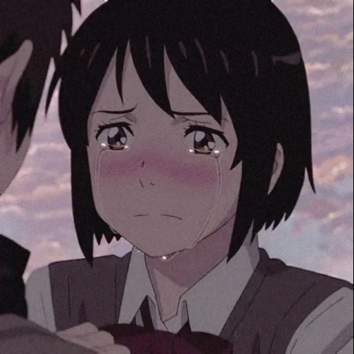 anime, su nombre, personajes de anime, tu nombre anime mitsuha, tu nombre anime mitsukha está llorando