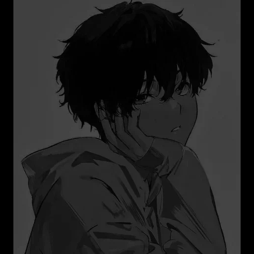 figure, anime boy, sad animation, cartoon character, sorrow of animation art