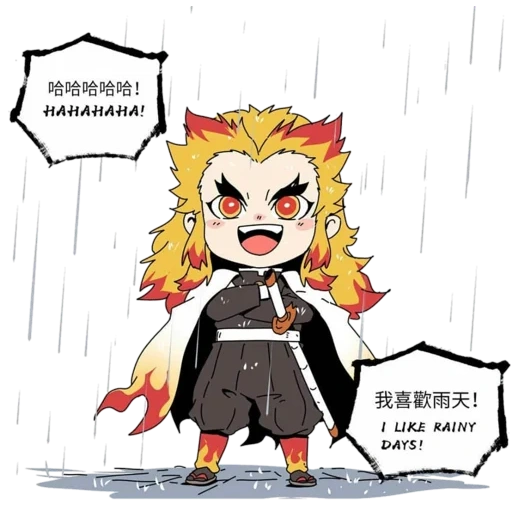 o anime é engraçado, personagens de anime, rengoku kyojiro, kenjiro rengoku, demônios cortando lâmina para rengoku kedzhuro chibi