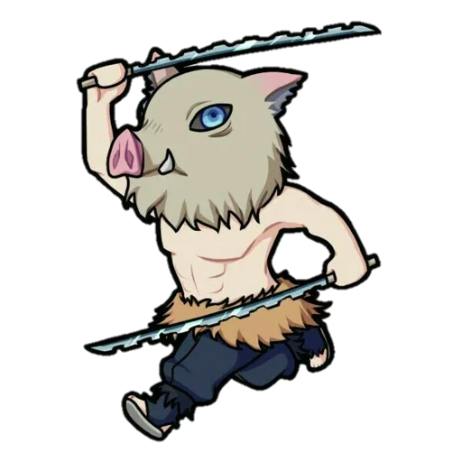 anime, hashir ein ausländer, der angriff eines wildschweins, inosuke hashibira chibi, klingenschneiddämonen kabanchik