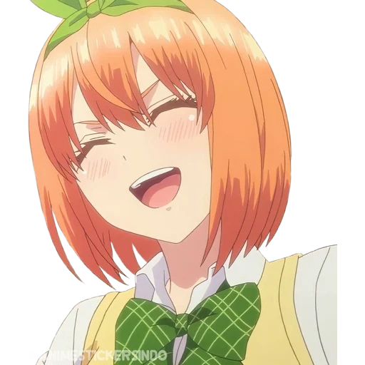 anime girl, toubun no hanayome, girl anime character, nakano quatre feuilles et cinq mariées, anime cinq fiancée yotsuba visage sur le dessus