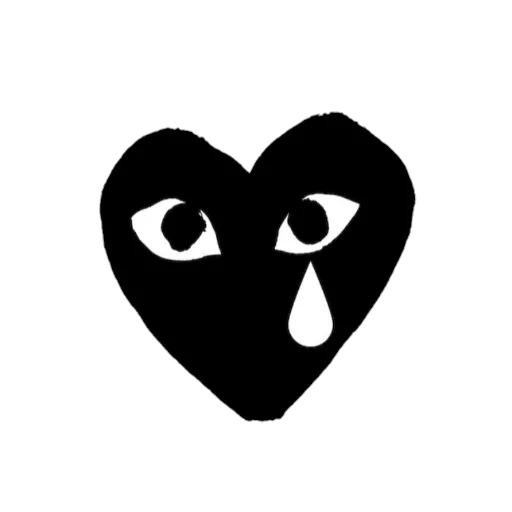 cuore nero, cuore con gli occhi, black heart cdg, icona di comme des garcons, gioca al logo comme des garcons