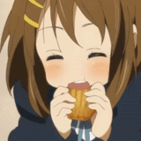yui sile, picture, anime girls, hirasawa yui eats, yui hirasawa drinks tea