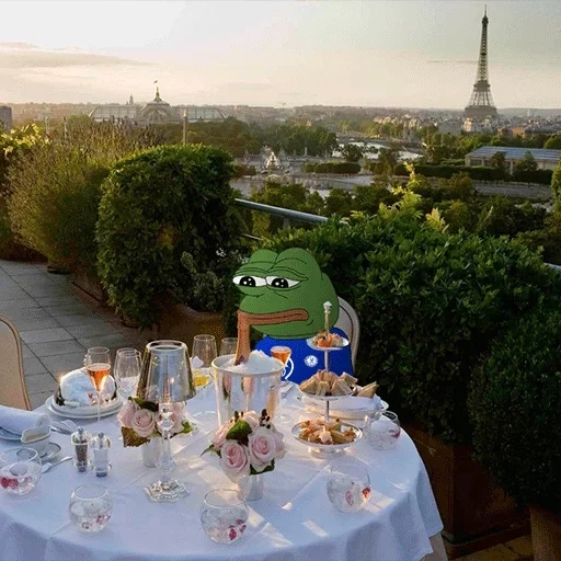 pepe the frog, предметы столе, отель мерис париж, романтический ужин париже