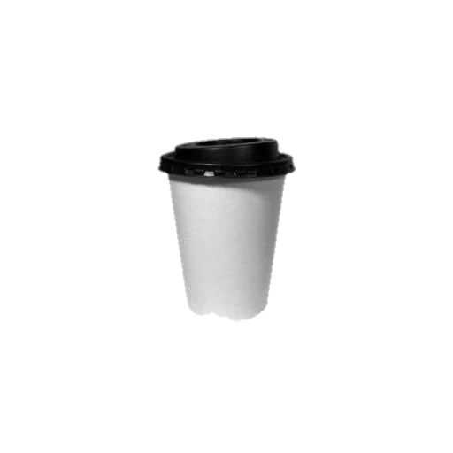 un verre, verre blanc avec un couvercle noir, tasse de papier blanc à la gaie