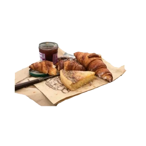 telegrammaufkleber, frühstück, telegrammaufkleber, frühstück mit croissant, frühstück im croissana bett