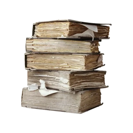 stack di vecchi libri, stack di libri, grande pila di vecchi libri su uno sfondo bianco, stack di vecchi documenti, stack di vecchi documenti