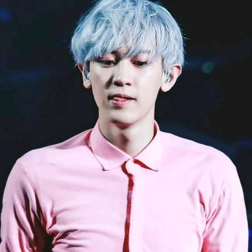 canel, park chang-lie, baekhyun exo, exo chanyeol, park chang-er with white hair and pink suit