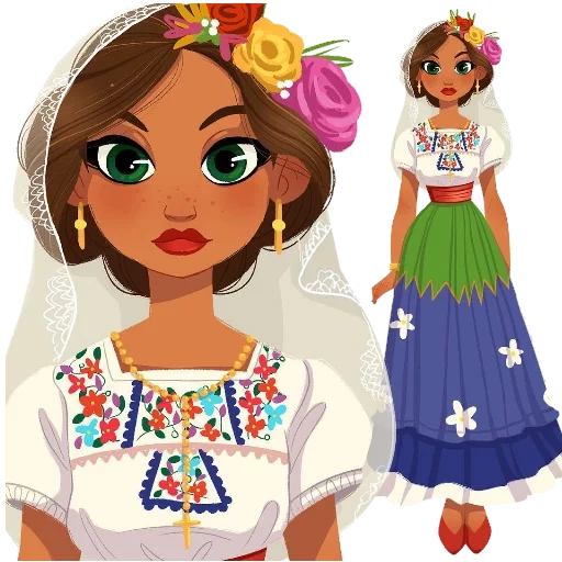девушка, моана одевалки, adobe illustrator, аватар создать персонажа, мексиканская девушка вектор
