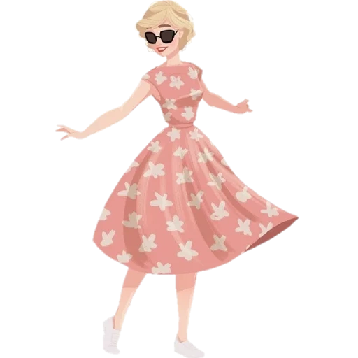 мультяшки розовых платьях, эскизы платья стиле ретро, девушка платье ретро иллюстрация, девушка персиковом платье рисунок