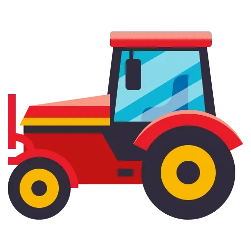 tracteur, tracteur à plat, tracteur de sourire, tracteur en emoji, tracteur rouge pour les enfants