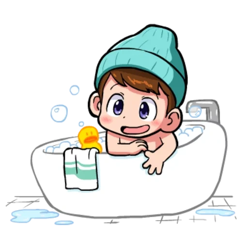 anak, pola bayi, mandi di bak mandi, boy painting, pola mandi bayi
