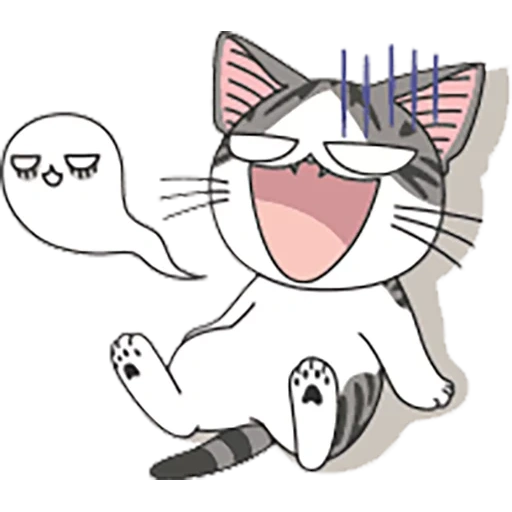 anime kucing, hei kucing, segel 100x100, kucing tersenyum lucu, anime anak kucing yang puas