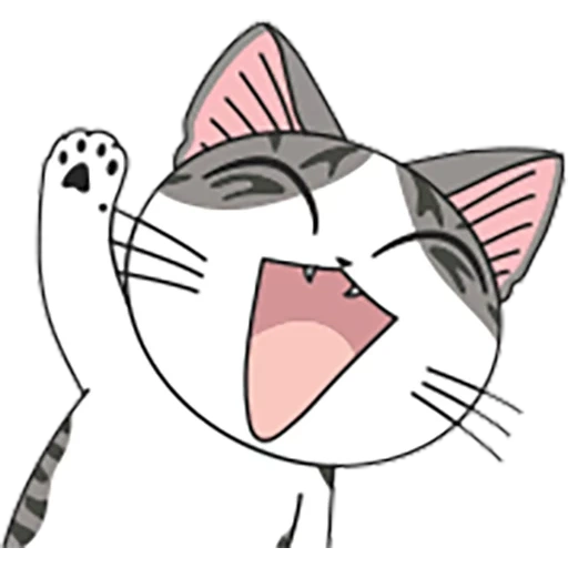 anime kotik chi, anime kotik freut sich, der grinsenanime der katze, zufriedener kätzchenanime, süße cartoon katzen anime