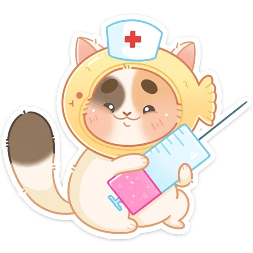 кот, медицина, медсестра мультяшная, векторные иллюстрации