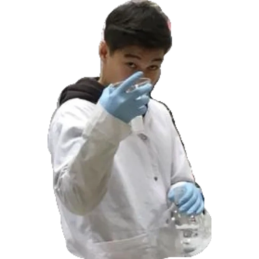 ilmuwan, tes ilmiah, scoreman, seorang ilmuwan dengan latar belakang putih, sarung tangan apoteker