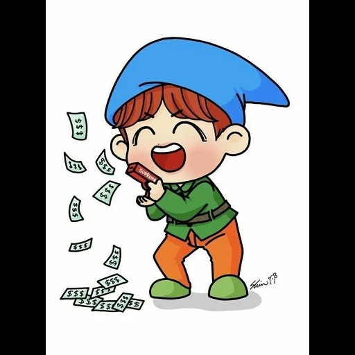 dinero, chico, bts chibi, ilustración, chibi bts go go