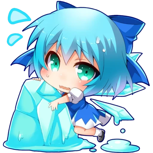 cirno chibi, cirno touhou, red cliff behind sirno's head, touhou hisoutensoku, cirno red cliff after anime head