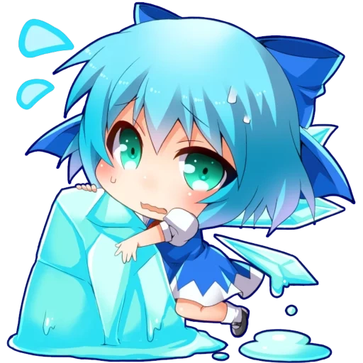 cirno chibi, cirno touhou, red cliff derrière la tête de syrno, touhou hisoutensoku, derrière la tête d'anime cirno chibi