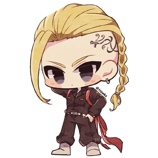 lovely cartoon, cartoon character, draco malfoy chibi, lovely red cliff figure painting, tokyo avengers chibi animation