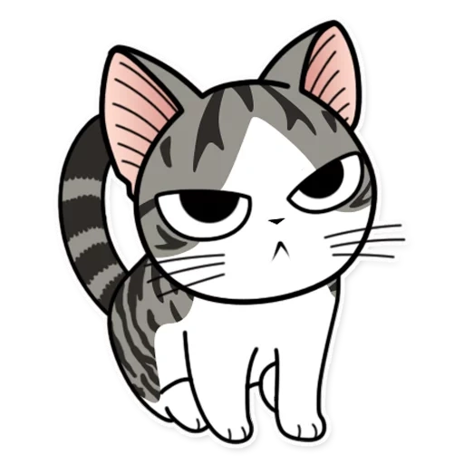 cat, kawaii kot, anime kotik chia, cartoon cat, sad cat drawing