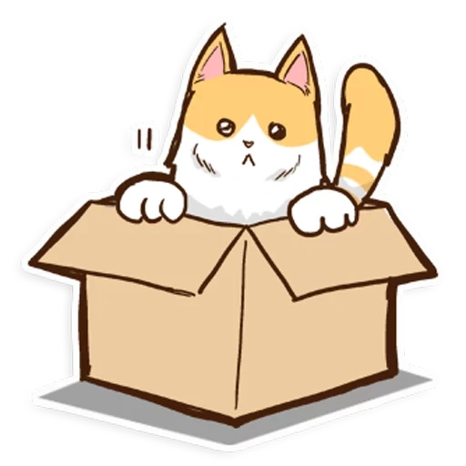 gatto, kavay cats, la scatola del gatto è un logo, disegno della scatola del gattino, disegno dei pacchetti di carta gatto